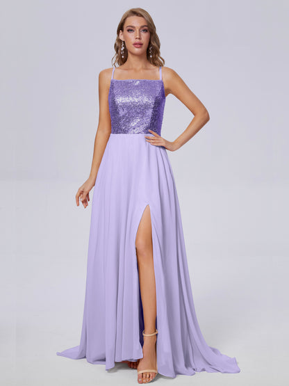 Alaina Sparkly Split Sequin Long Bridesmaid Dresses