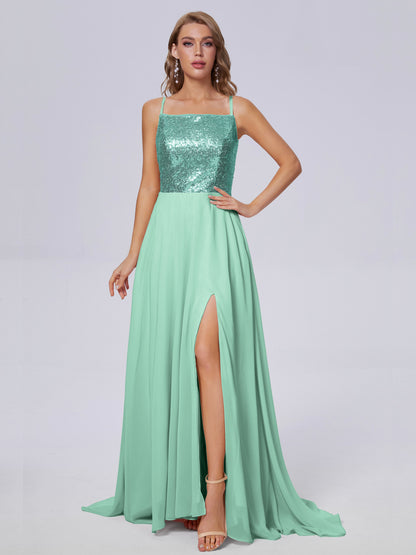 Alaina Sparkly Split Sequin Long Bridesmaid Dresses