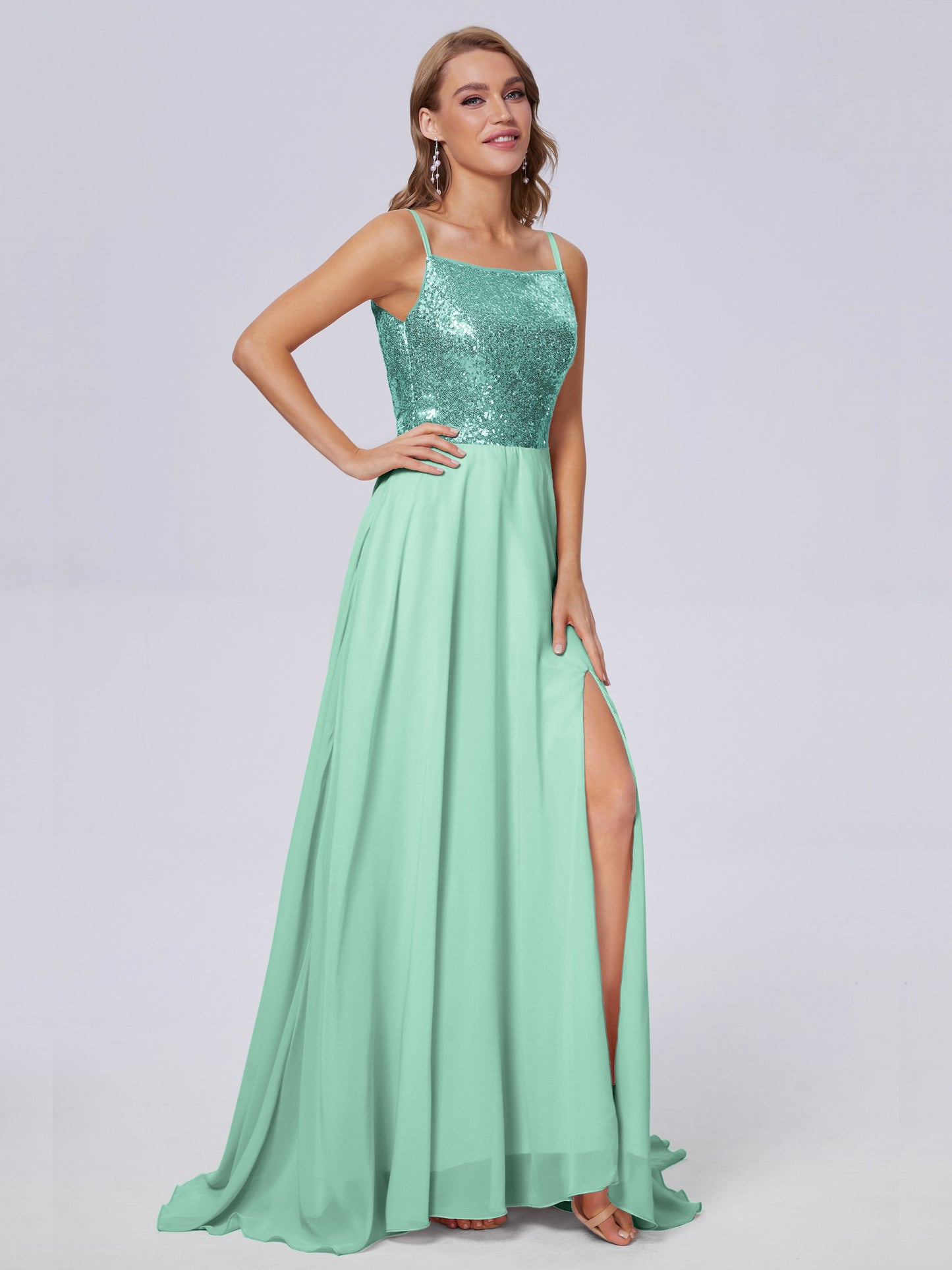 Alaina Sparkly Split Sequin Long Bridesmaid Dresses