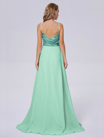 Alaina Sparkly Split Sequin Long Bridesmaid Dresses