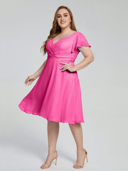 Alina Affordable Plus Size Short Bridesmaid Dresses with Sleeves