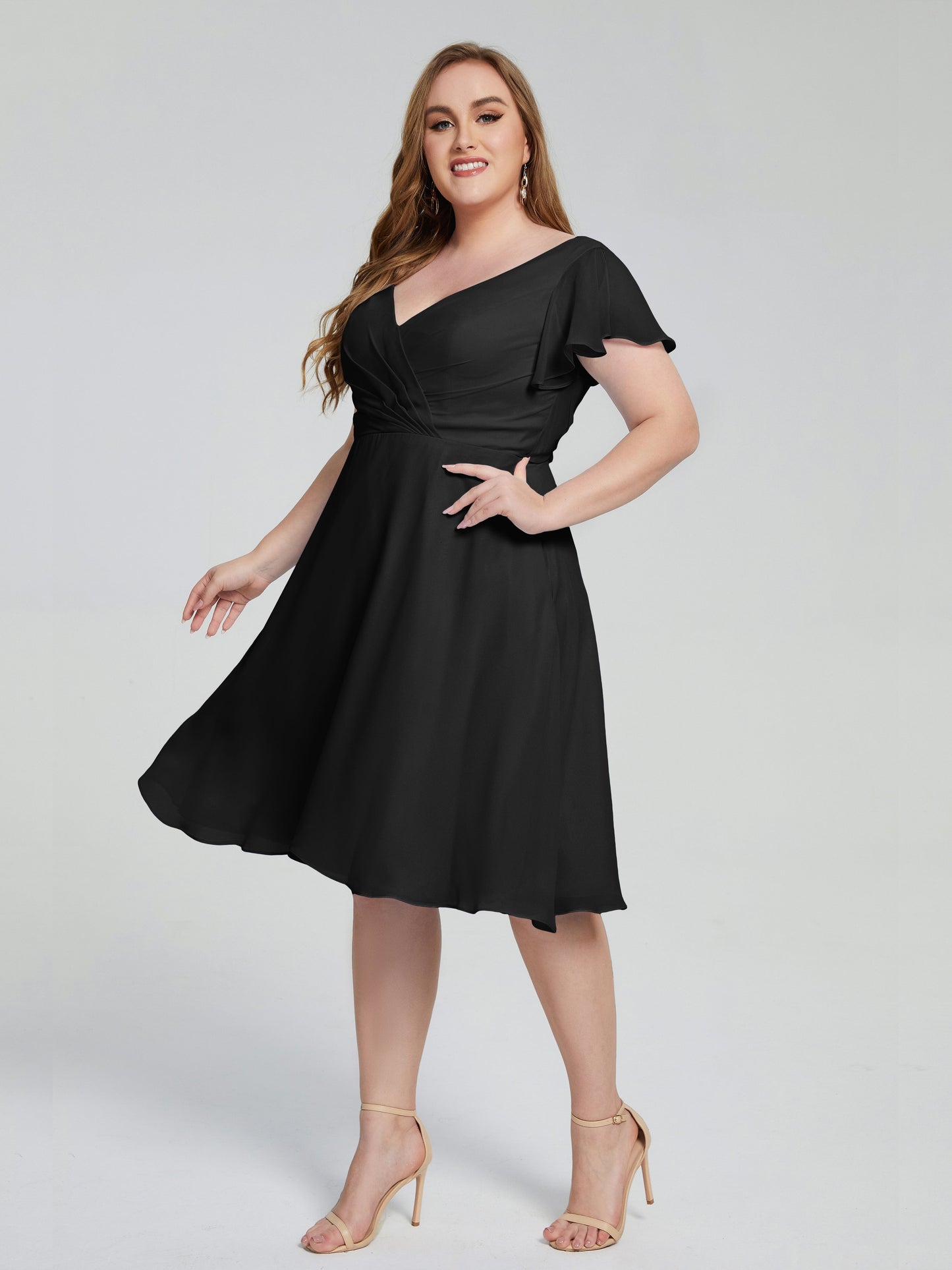 Alina Affordable Plus Size Short Bridesmaid Dresses with Sleeves
