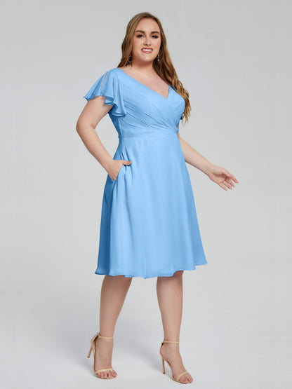 Alina Affordable Plus Size Short Bridesmaid Dresses with Sleeves