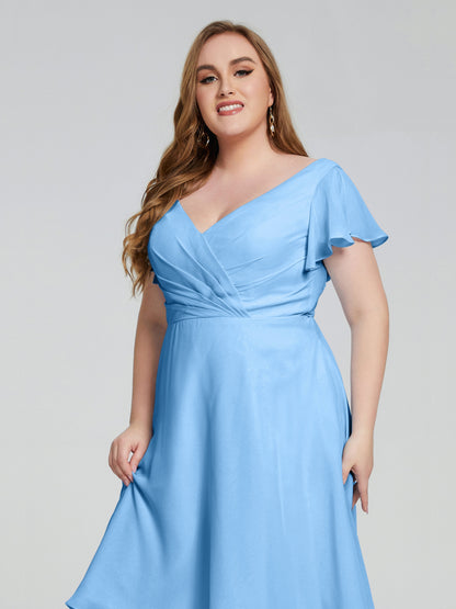 Alina Affordable Plus Size Short Bridesmaid Dresses with Sleeves