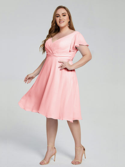 Alina Affordable Plus Size Short Bridesmaid Dresses with Sleeves