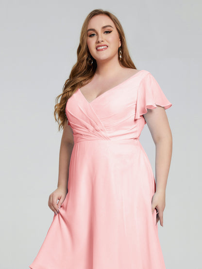 Alina Affordable Plus Size Short Bridesmaid Dresses with Sleeves