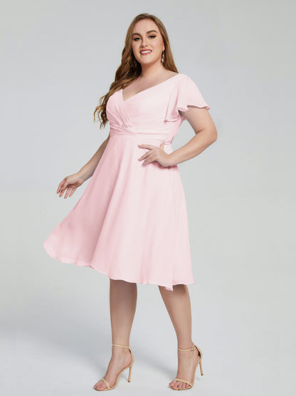 Alina Affordable Plus Size Short Bridesmaid Dresses with Sleeves