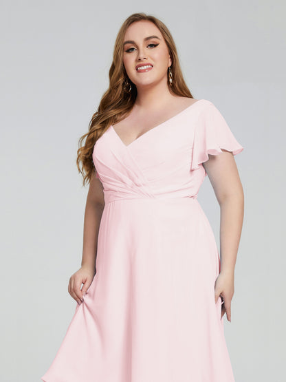 Alina Affordable Plus Size Short Bridesmaid Dresses with Sleeves