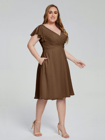 Alina Affordable Plus Size Short Bridesmaid Dresses with Sleeves