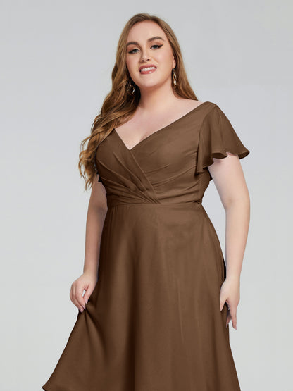 Alina Affordable Plus Size Short Bridesmaid Dresses with Sleeves