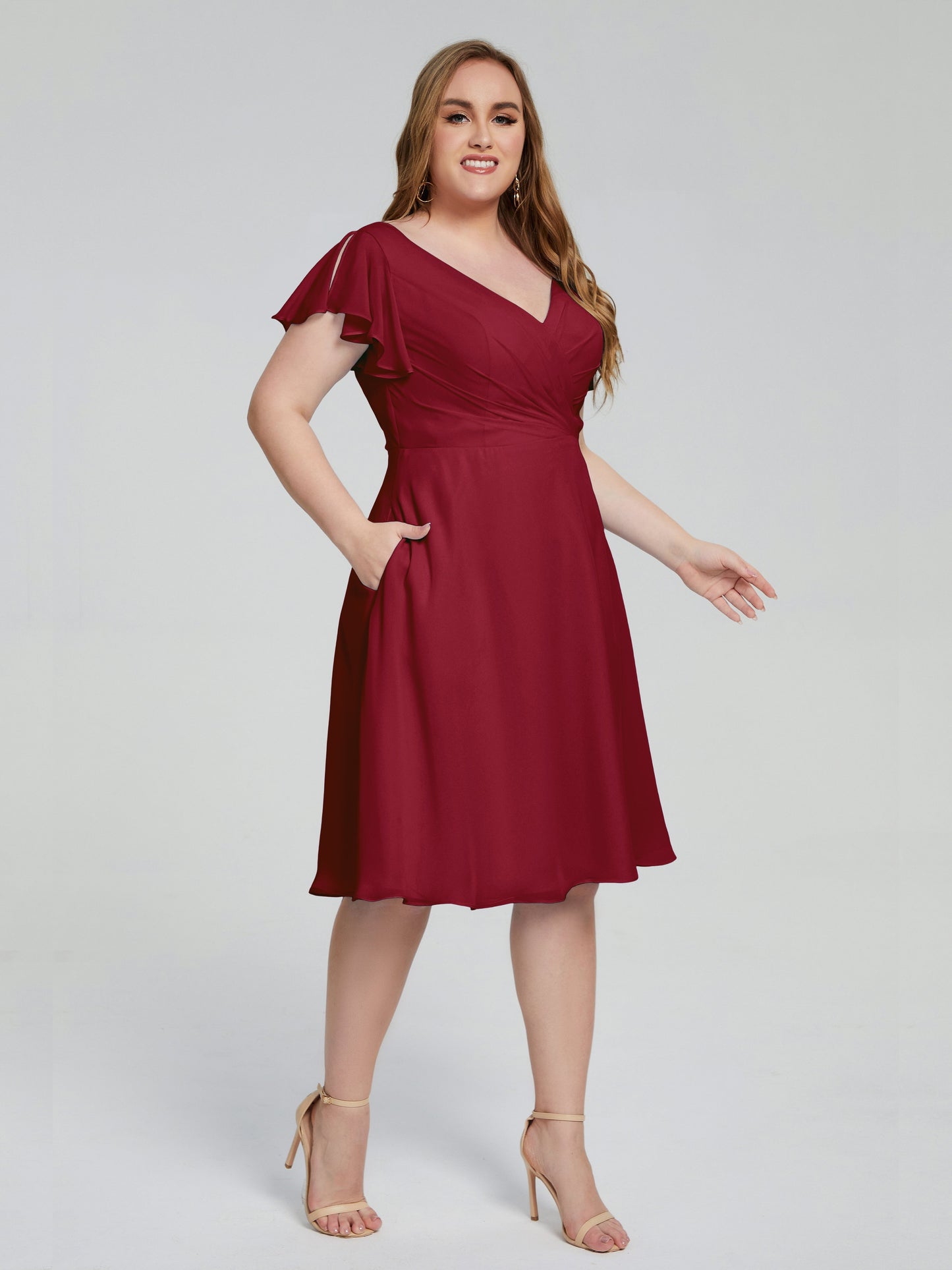 Alina Affordable Plus Size Short Bridesmaid Dresses with Sleeves