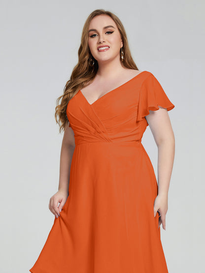 Alina Affordable Plus Size Short Bridesmaid Dresses with Sleeves