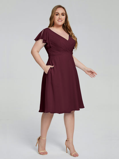 Alina Affordable Plus Size Short Bridesmaid Dresses with Sleeves