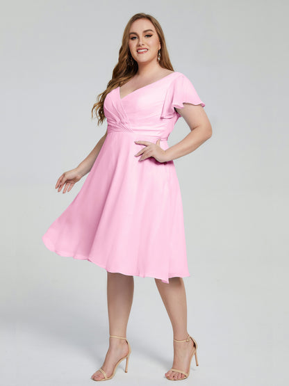 Alina Affordable Plus Size Short Bridesmaid Dresses with Sleeves