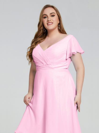 Alina Affordable Plus Size Short Bridesmaid Dresses with Sleeves