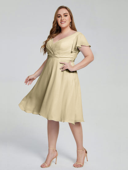 Alina Affordable Plus Size Short Bridesmaid Dresses with Sleeves