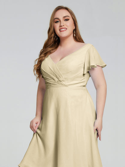 Alina Affordable Plus Size Short Bridesmaid Dresses with Sleeves