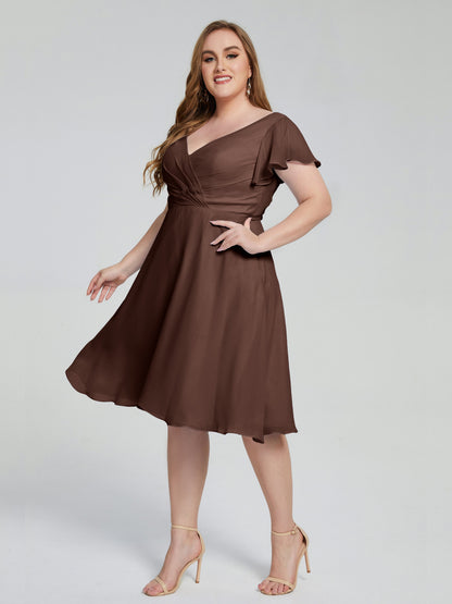 Alina Affordable Plus Size Short Bridesmaid Dresses with Sleeves