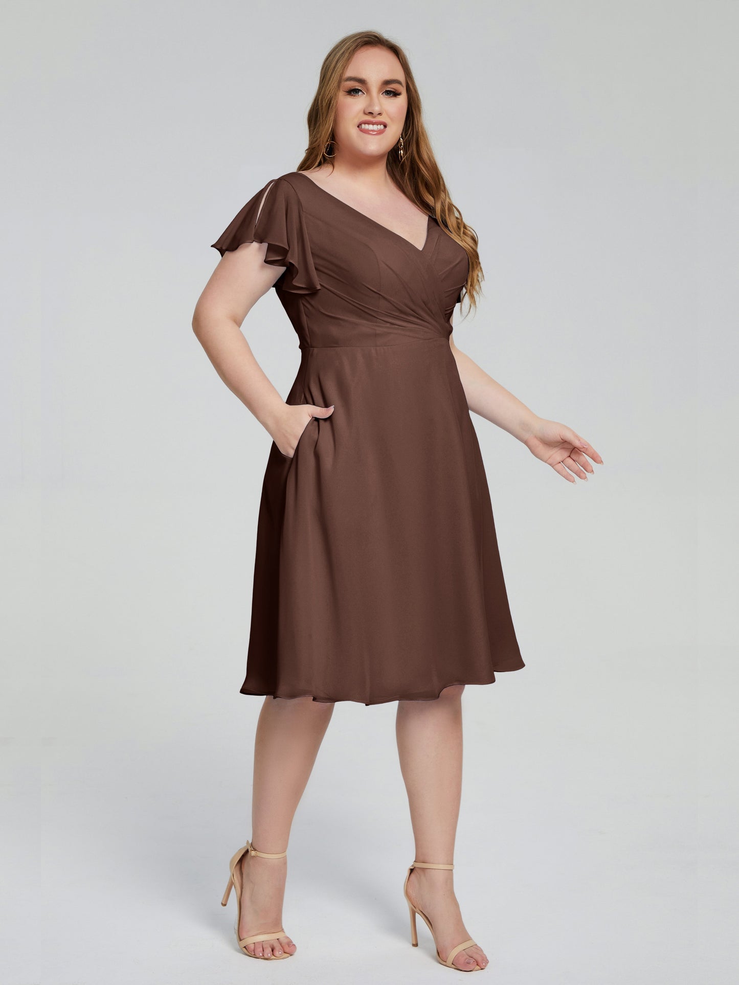 Alina Affordable Plus Size Short Bridesmaid Dresses with Sleeves