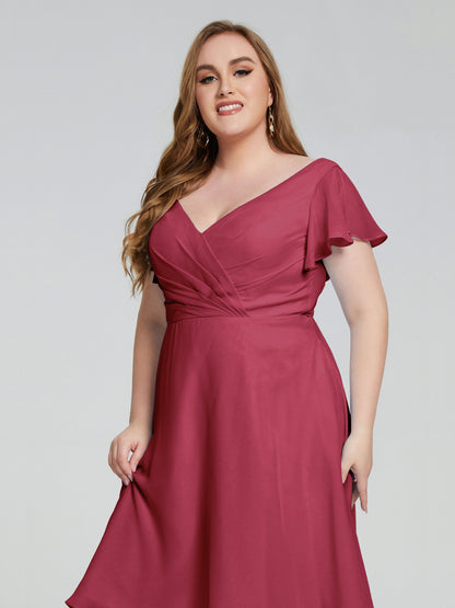 Alina Affordable Plus Size Short Bridesmaid Dresses with Sleeves