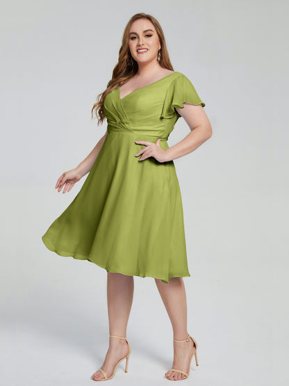 Alina Affordable Plus Size Short Bridesmaid Dresses with Sleeves