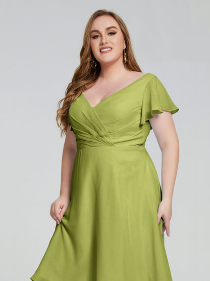 Alina Affordable Plus Size Short Bridesmaid Dresses with Sleeves