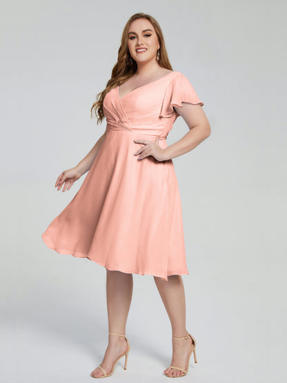 Alina Affordable Plus Size Short Bridesmaid Dresses with Sleeves