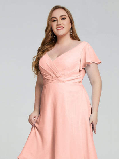 Alina Affordable Plus Size Short Bridesmaid Dresses with Sleeves