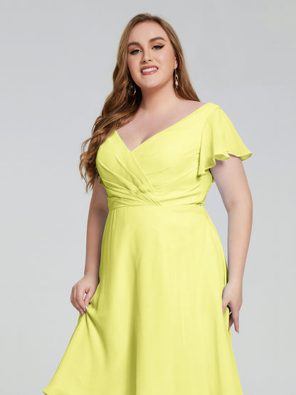 Alina Affordable Plus Size Short Bridesmaid Dresses with Sleeves
