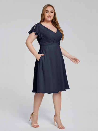 Alina Affordable Plus Size Short Bridesmaid Dresses with Sleeves