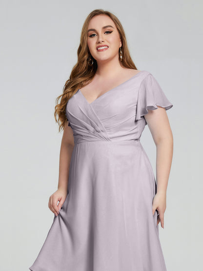 Alina Affordable Plus Size Short Bridesmaid Dresses with Sleeves