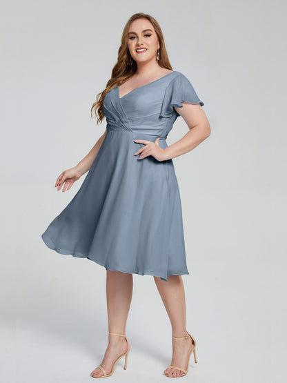 Alina Affordable Plus Size Short Bridesmaid Dresses with Sleeves