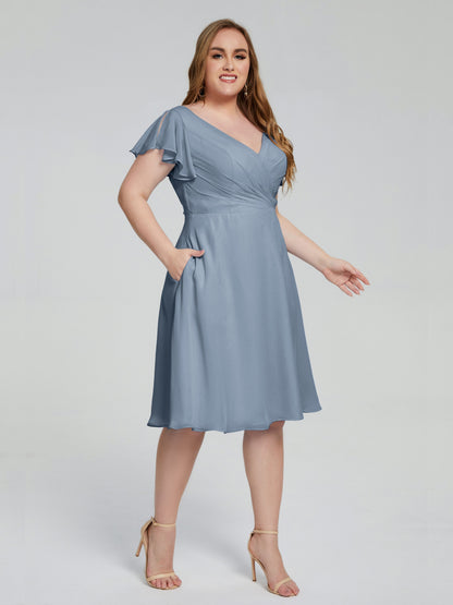 Alina Affordable Plus Size Short Bridesmaid Dresses with Sleeves