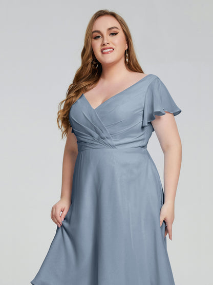 Alina Affordable Plus Size Short Bridesmaid Dresses with Sleeves