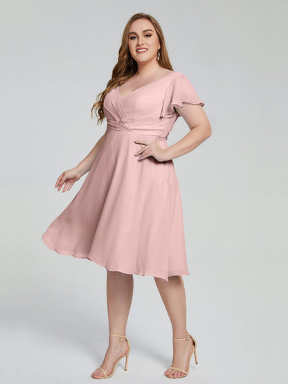 Alina Affordable Plus Size Short Bridesmaid Dresses with Sleeves