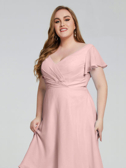 Alina Affordable Plus Size Short Bridesmaid Dresses with Sleeves