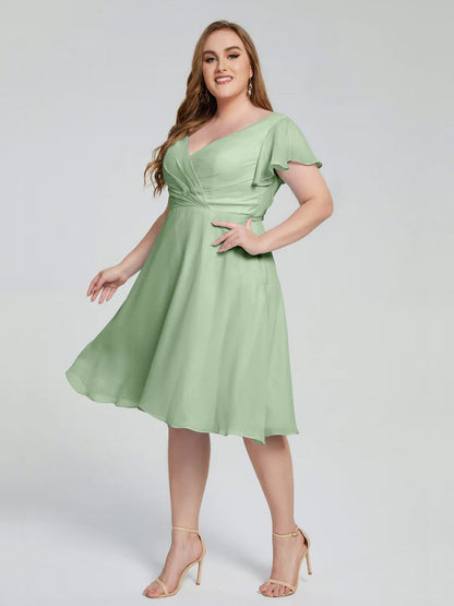 Alina Affordable Plus Size Short Bridesmaid Dresses with Sleeves