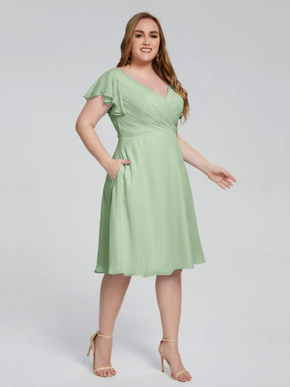 Alina Affordable Plus Size Short Bridesmaid Dresses with Sleeves