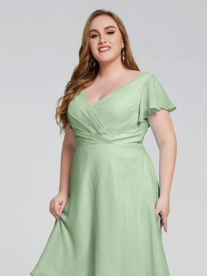 Alina Affordable Plus Size Short Bridesmaid Dresses with Sleeves