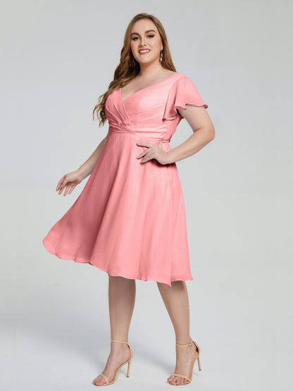 Alina Affordable Plus Size Short Bridesmaid Dresses with Sleeves