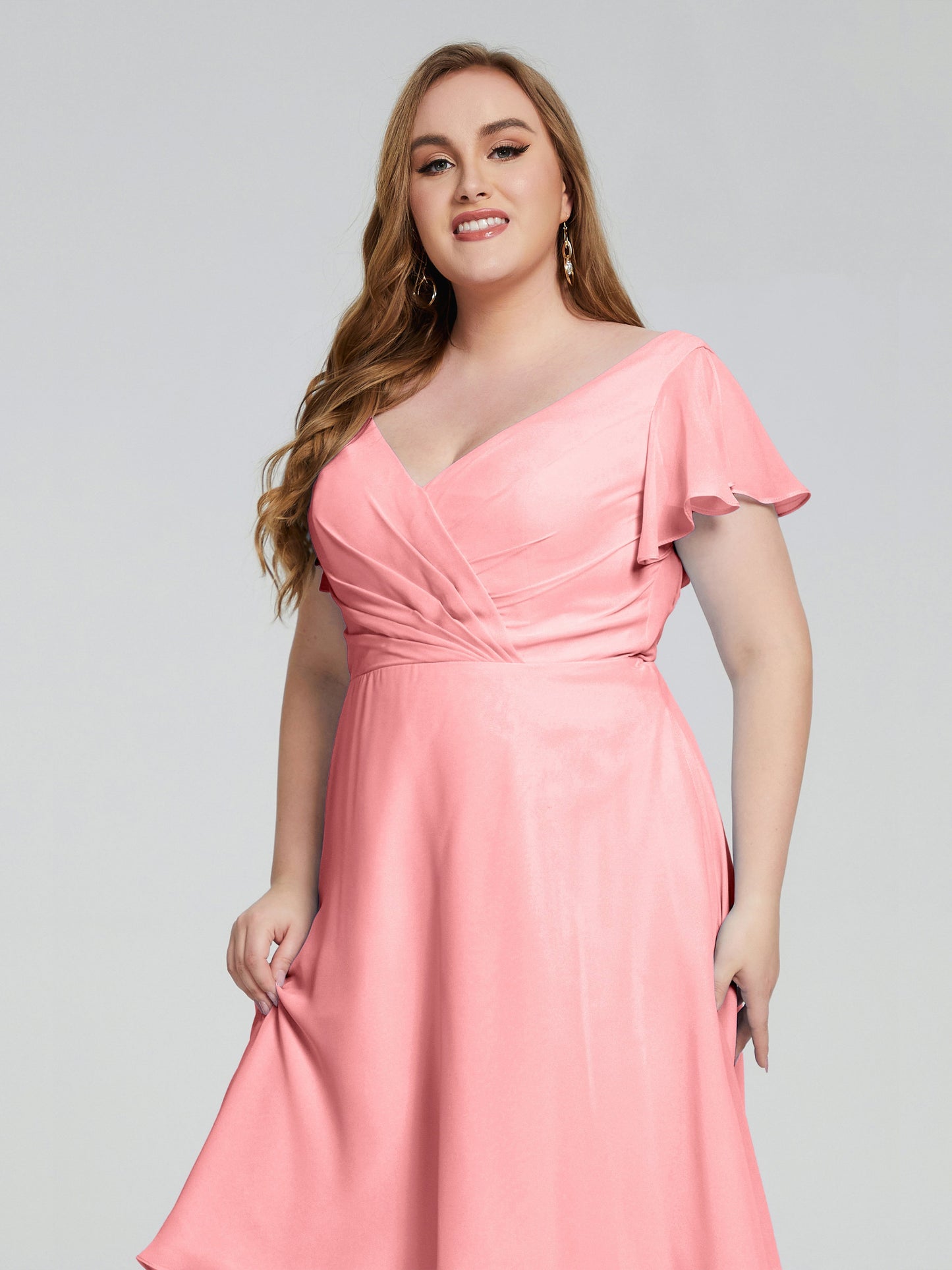 Alina Affordable Plus Size Short Bridesmaid Dresses with Sleeves