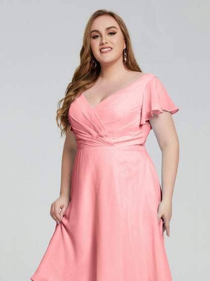 Alina Affordable Plus Size Short Bridesmaid Dresses with Sleeves