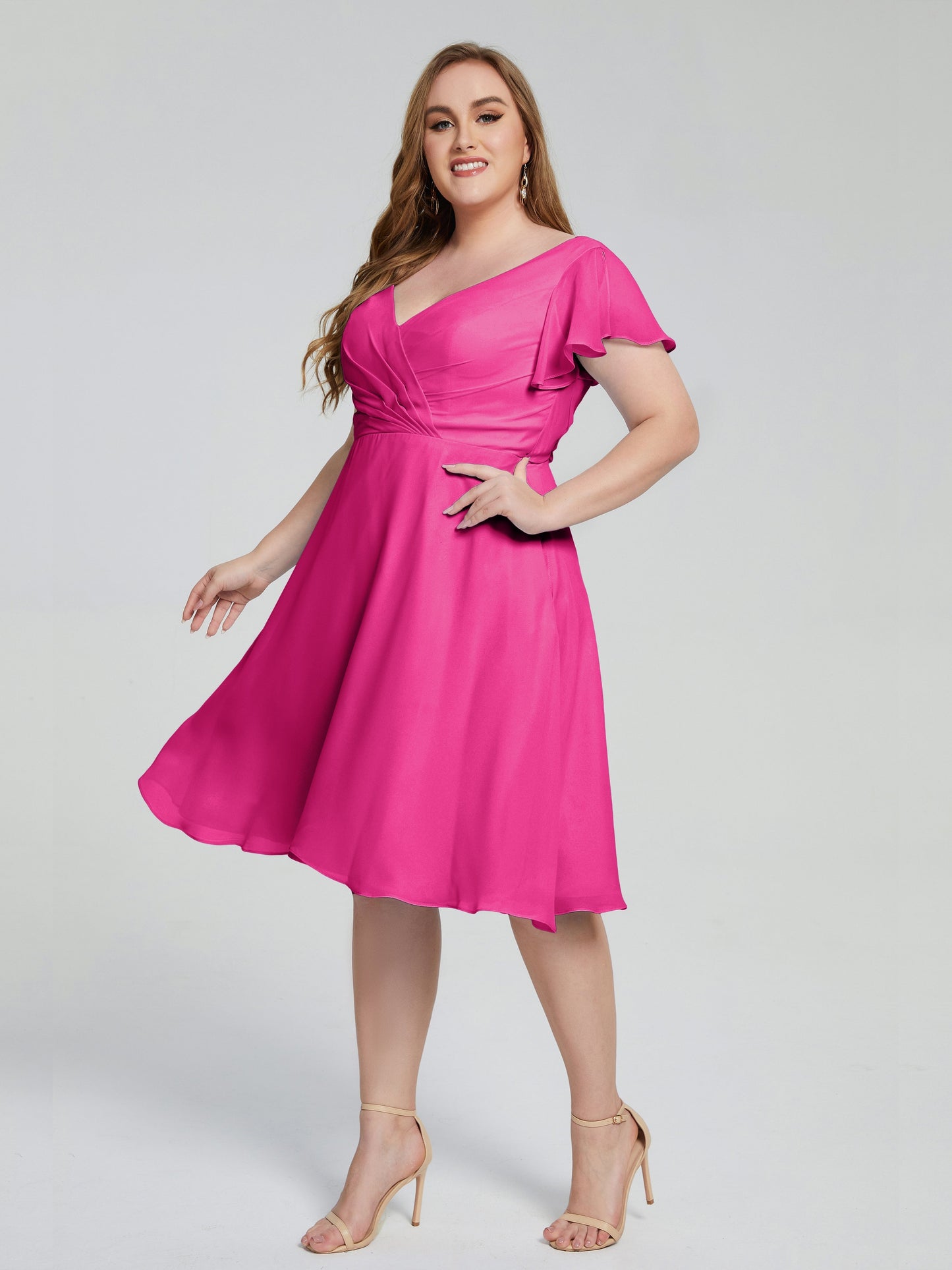 Alina Affordable Plus Size Short Bridesmaid Dresses with Sleeves