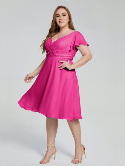 Alina Affordable Plus Size Short Bridesmaid Dresses with Sleeves