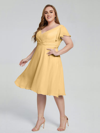 Alina Affordable Plus Size Short Bridesmaid Dresses with Sleeves