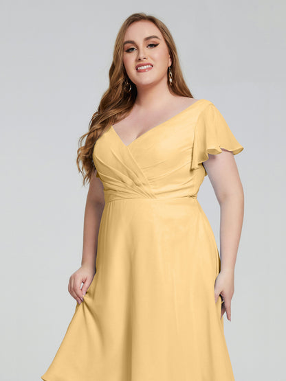 Alina Affordable Plus Size Short Bridesmaid Dresses with Sleeves
