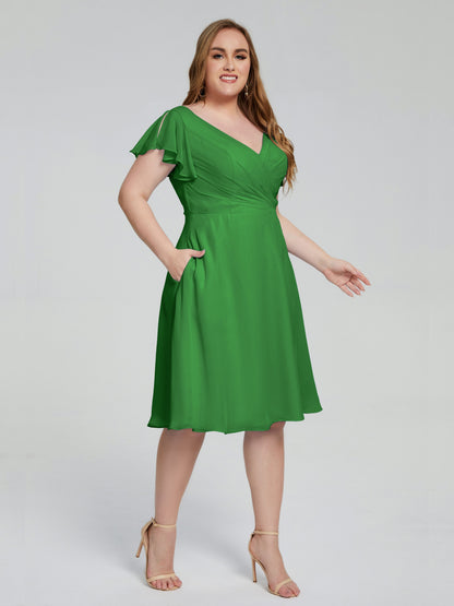 Alina Affordable Plus Size Short Bridesmaid Dresses with Sleeves