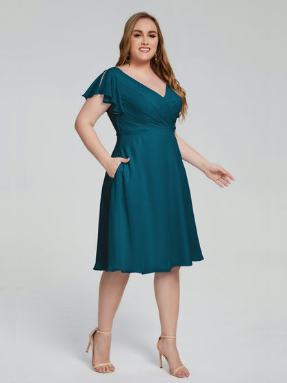 Alina Affordable Plus Size Short Bridesmaid Dresses with Sleeves