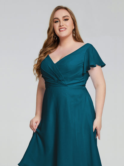 Alina Affordable Plus Size Short Bridesmaid Dresses with Sleeves