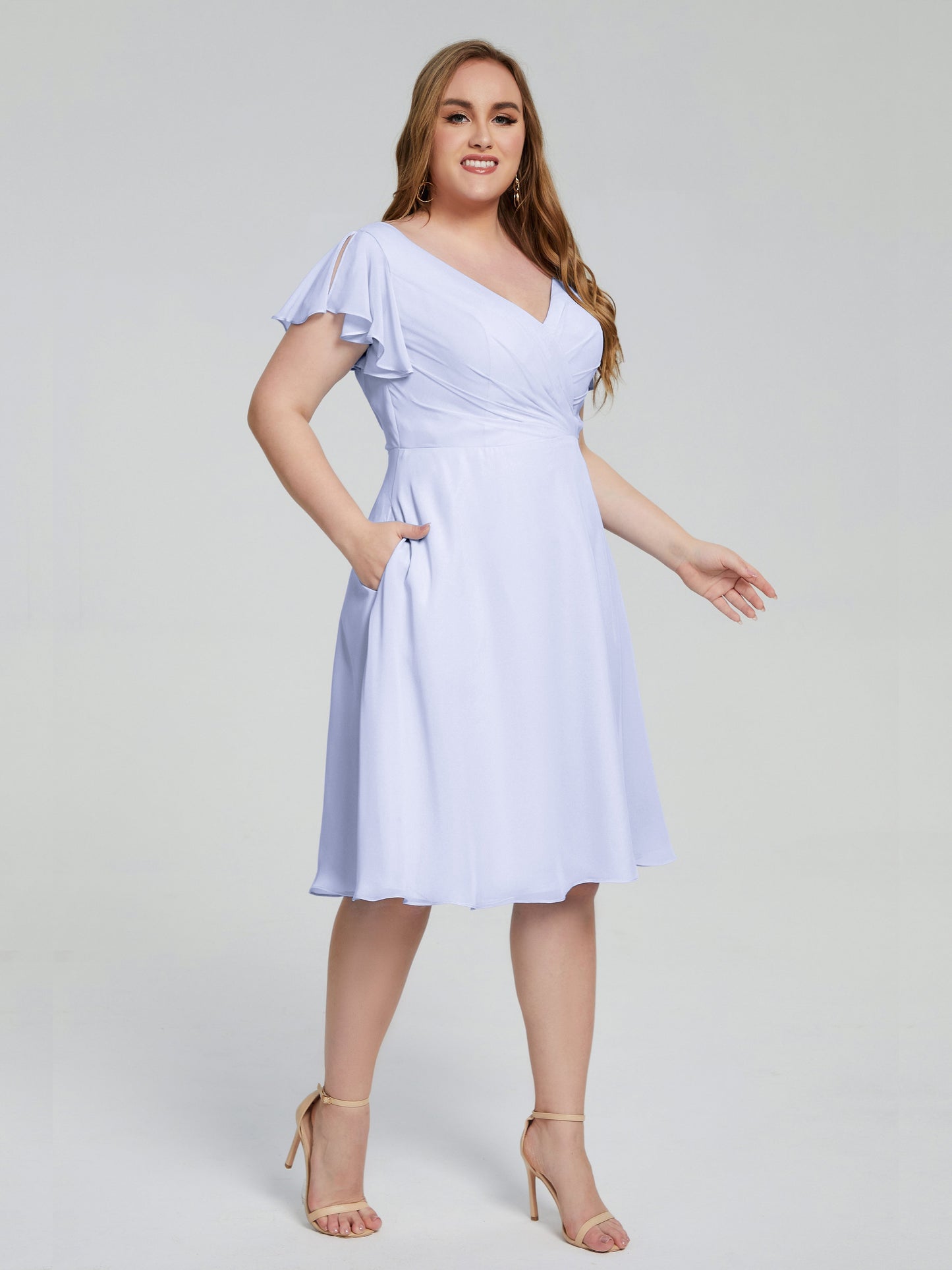 Alina Affordable Plus Size Short Bridesmaid Dresses with Sleeves